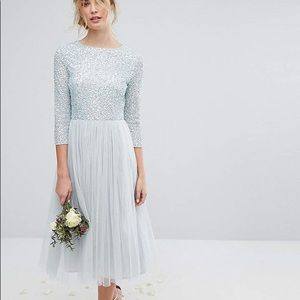 Maya Midi Dress w/ Sequin & Tulle Skirt- Ice Blue